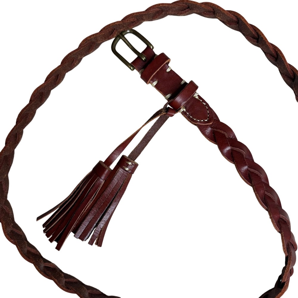Madewell Braided Genuine Leather Brown Tassel Woven Boho Belt XS/S